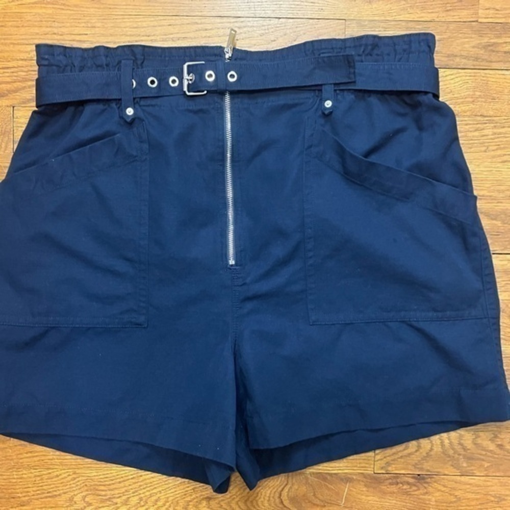 Blue High Waist 4" Shorts with Ruffled Waistline